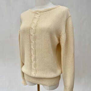 Vintage 100% Cotton Cable Knit 90s Preppy Cream Sweater Vintage L / Modern Med